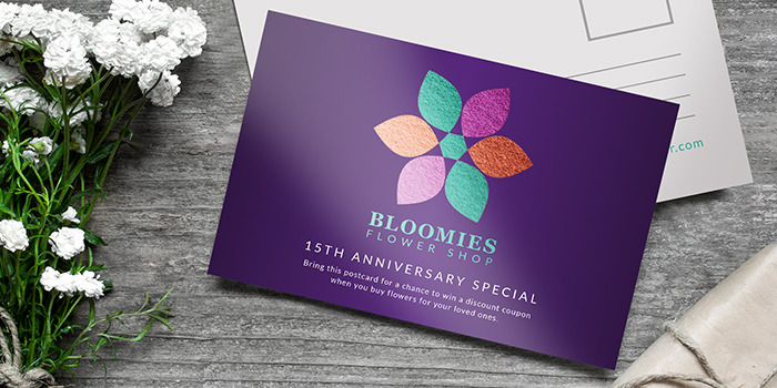 metallic postcard for flower shop promotion