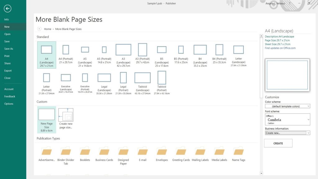 More blank page sizes