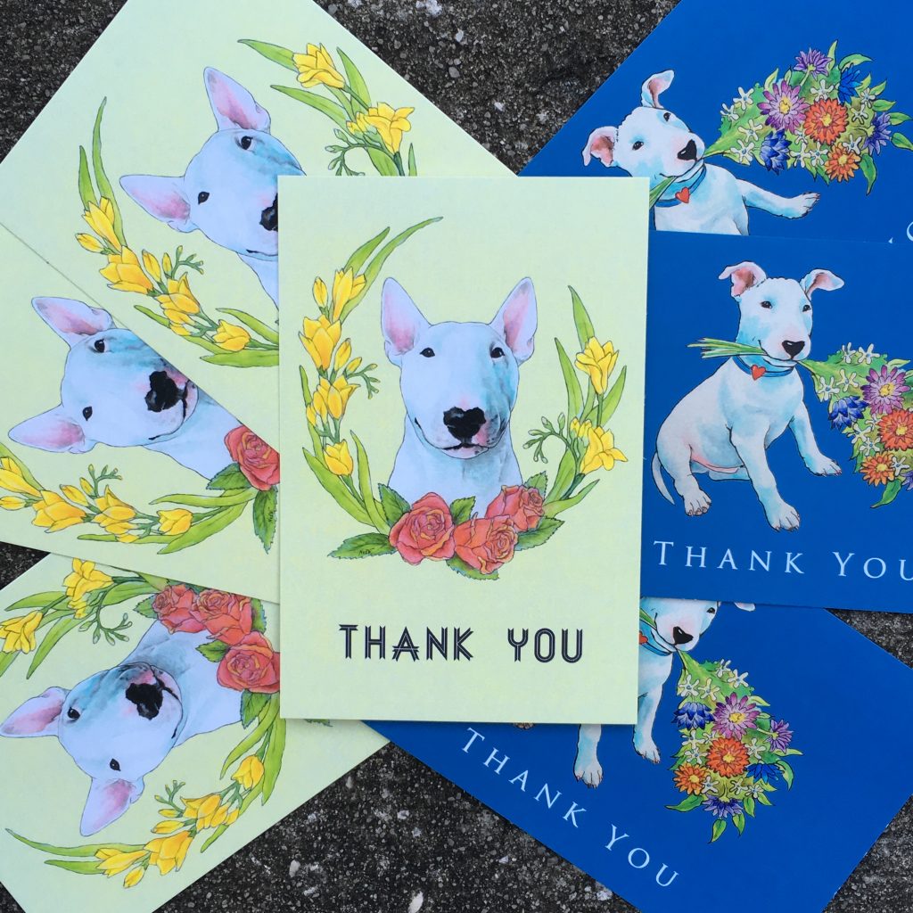 Postcard and business cards with dog art 