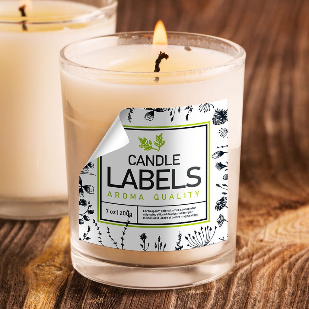 Candle Label Sticker - a candle Label attached to a glass with a candle in it