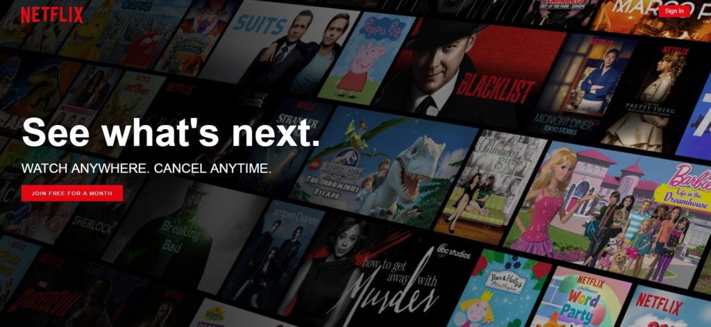 Netflix as well as other video streaming sites are gaining traction. Netflix website showing featured shows.
